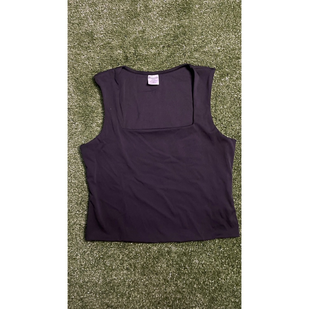 Black Square Neck Cap Sleeve Fitted Top Y2K Stretch Minimalist Size Large